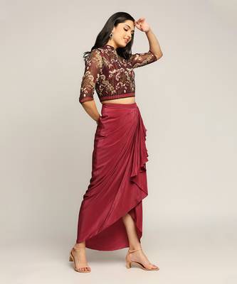 Wine night Shade Printed Top With Drape Skirt 2