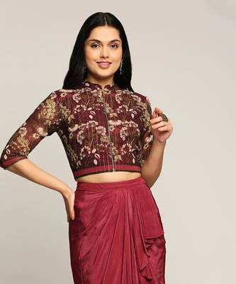 Wine night Shade Printed Top With Drape Skirt 3