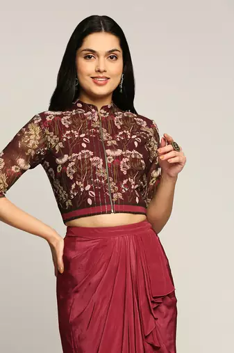Wine night Shade Printed Top With Drape Skirt