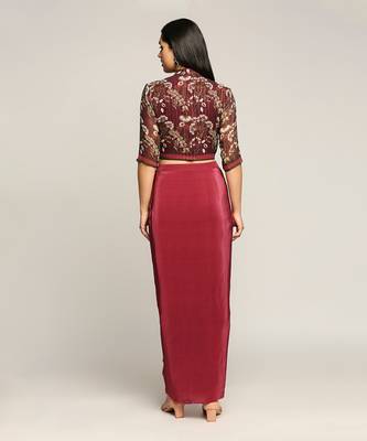 Wine night Shade Printed Top With Drape Skirt 4