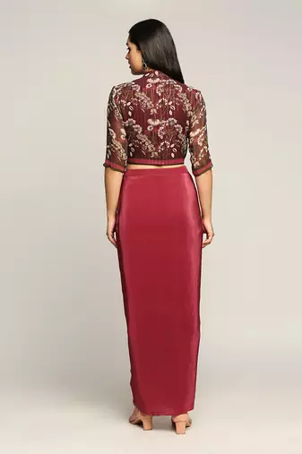 Wine night Shade Printed Top With Drape Skirt
