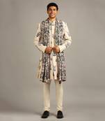 Beige Pastel Floral Printed Sherwani Set