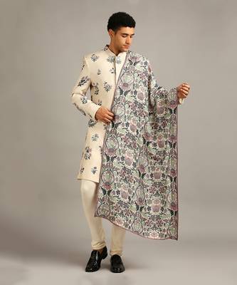 Beige Pastel Floral Printed Sherwani Set 2