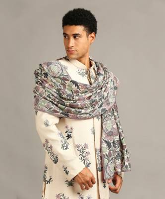 Beige Pastel Floral Printed Sherwani Set 3