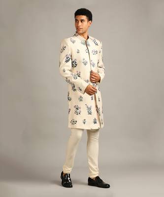 Beige Pastel Floral Printed Sherwani Set 5