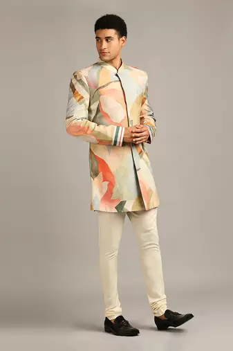 Multi Colour Conversational Printed Sherwani Set
