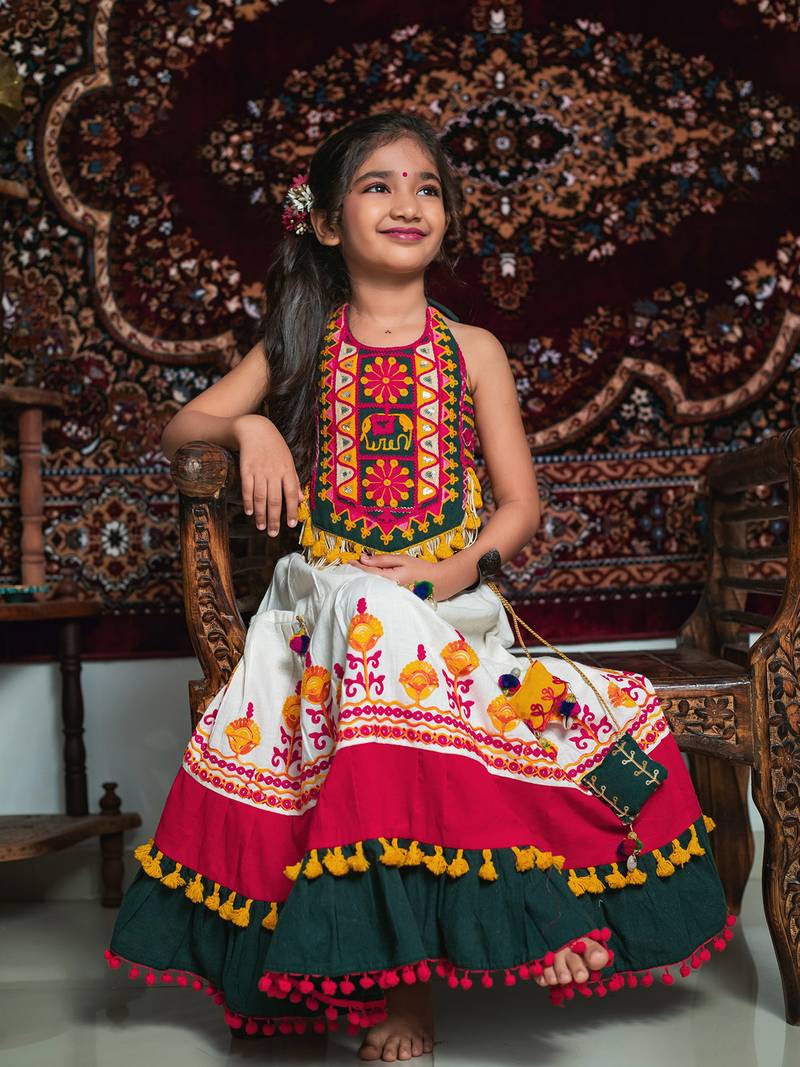 Traditional Gujarati Embroidered Baby/Girls Crop Top & Choli