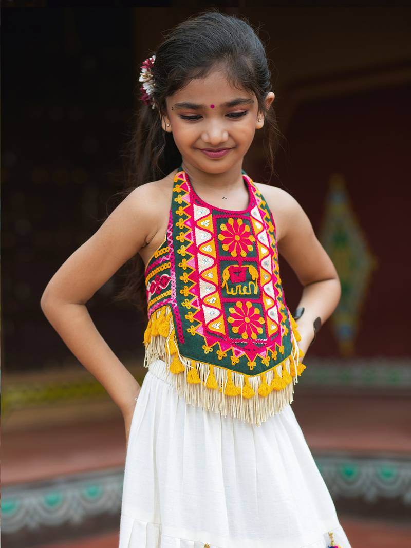 Traditional Gujarati Embroidered Baby/Girls Crop Top & Choli