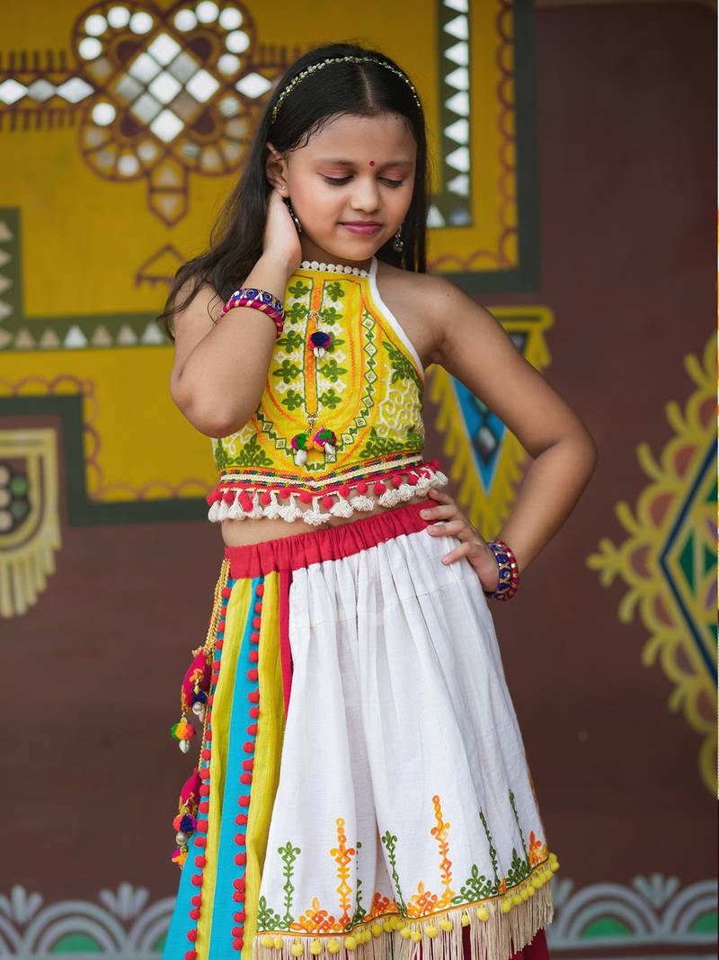 Ghoomar Fantasy Lime yellow Ethnic Chaniya Choli Set for Girls