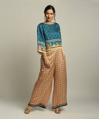 Peach Teal blue Orchid bloom printed co-ord set 1
