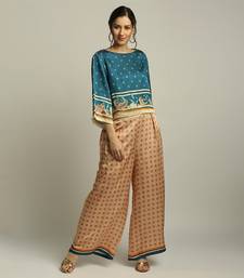 Peach Teal blue Orchid bloom printed co-ord set