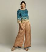 Peach Teal blue Orchid bloom printed co-ord set