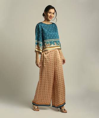 Peach Teal blue Orchid bloom printed co-ord set 3