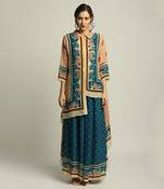 Blue Crepe Printed Floral Straight Asymmetric Tunic And Palazzo Set