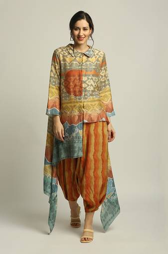 Dune Shadow Printed High-Low Top With Dhoti