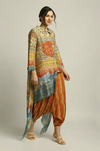 Dune Shadow Printed High-Low Top With Dhoti