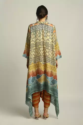 Dune Shadow Printed High-Low Top With Dhoti