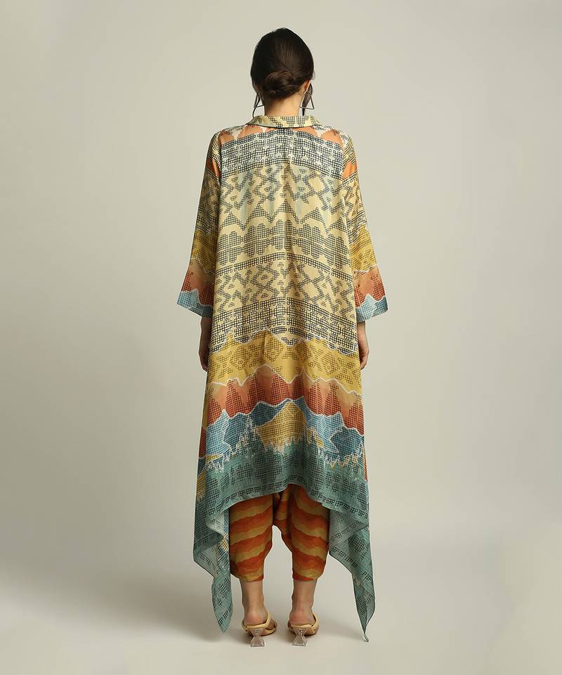 Dune Shadow Printed High-Low Top With Dhoti