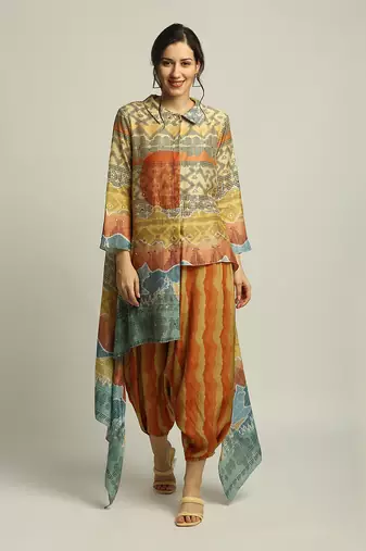Dune Shadow Printed High-Low Top With Dhoti