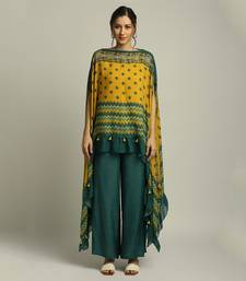 Green Yellow Tiraz printed embellished top with pant
