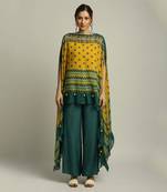 Green Yellow Tiraz printed embellished top with pant