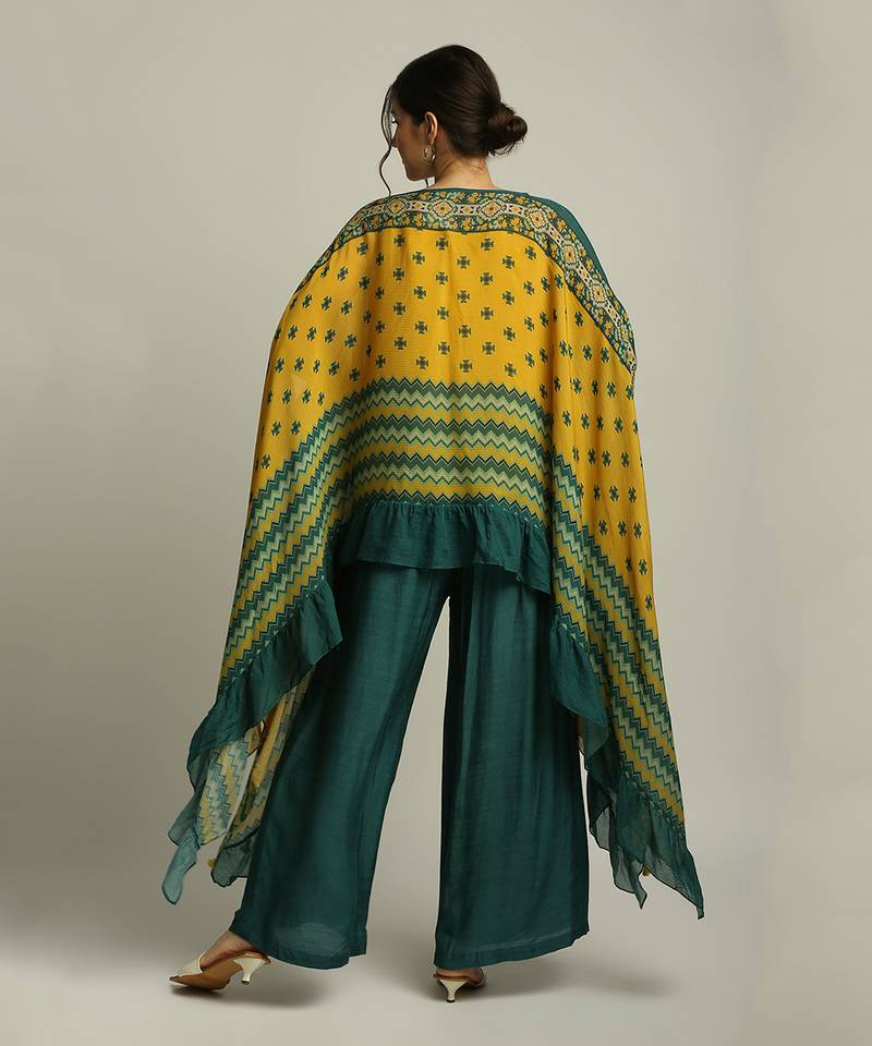 Green Yellow Tiraz printed embellished top with pant