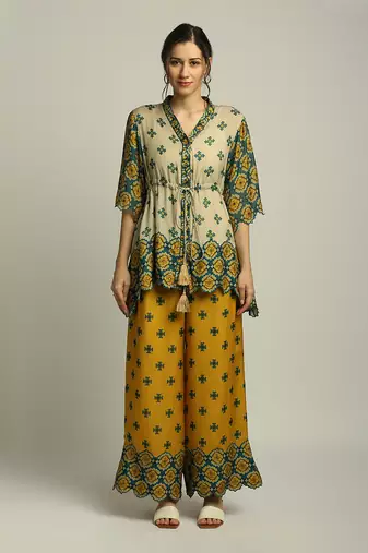 Tiraz Printed Embellished Top With Palazzo