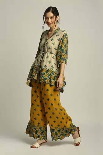Tiraz Printed Embellished Top With Palazzo