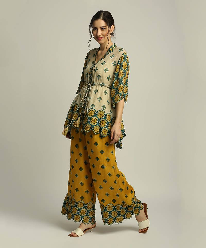 Tiraz Printed Embellished Top With Palazzo