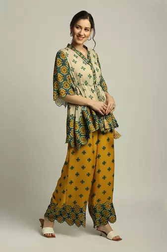 Tiraz Printed Embellished Top With Palazzo