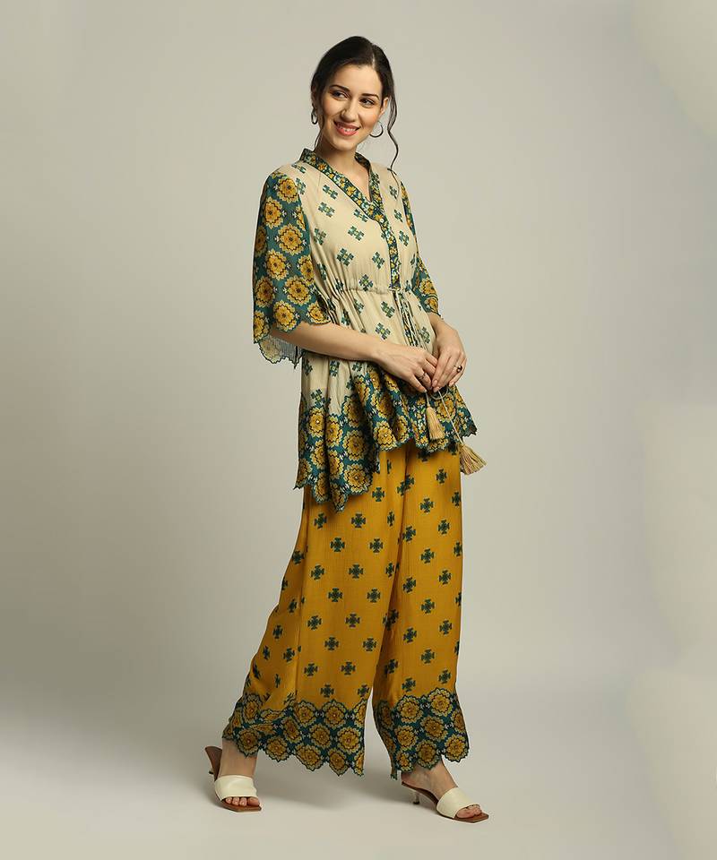 Tiraz Printed Embellished Top With Palazzo