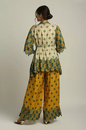 Tiraz Printed Embellished Top With Palazzo