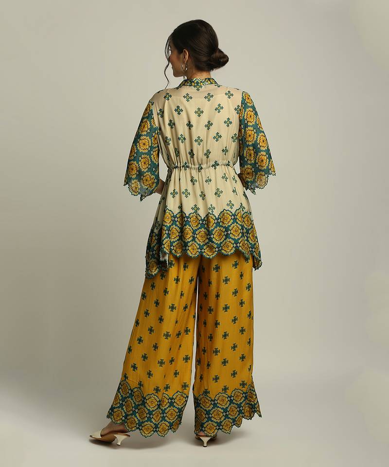 Tiraz Printed Embellished Top With Palazzo