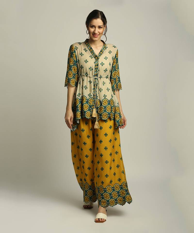 Tiraz Printed Embellished Top With Palazzo