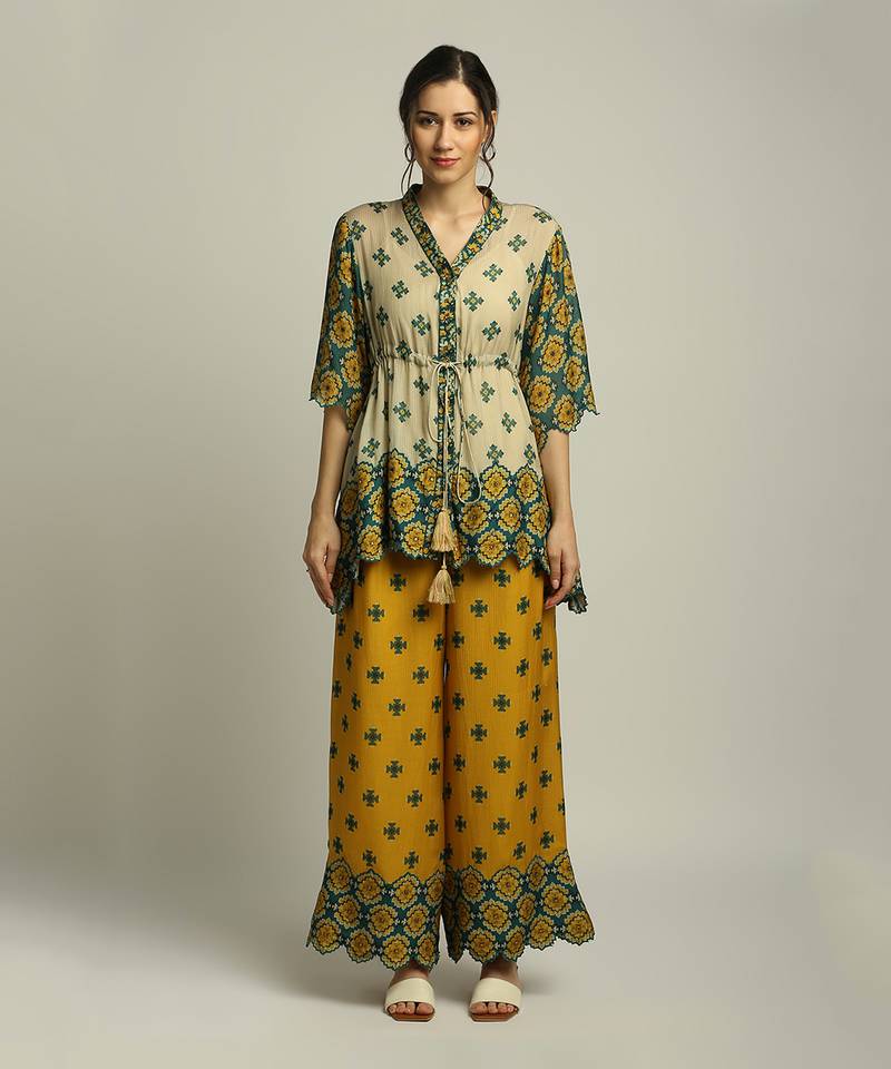 Tiraz Printed Embellished Top With Palazzo
