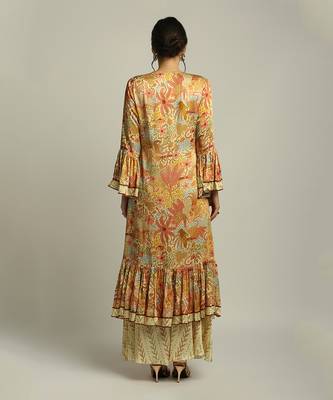 Yellow Multi colour Forest grove printed overlap kurta with pant 4