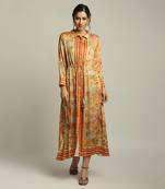 Yellow forest Groove Printed Dress With Waist Tie-Up
