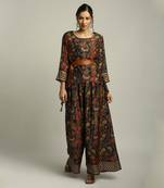 Black batik Printed Embellished Top Set With Belt