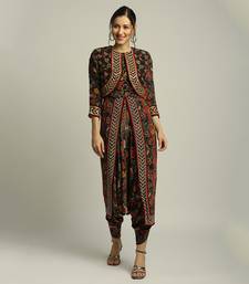 Black batik Printed Dhoti Style Jumpsuit With Jacket