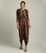 Black batik Printed Dhoti Style Jumpsuit With Jacket