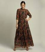 Black batik Printed Long Tiered Dress