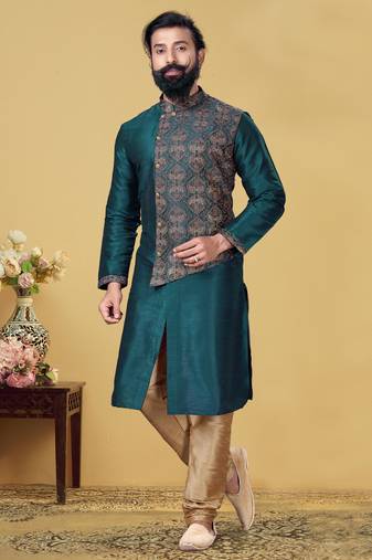 Rama green Designer Heavy Kurta With Pyjama