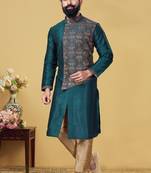 Rama green Designer Heavy Kurta With Pyjama