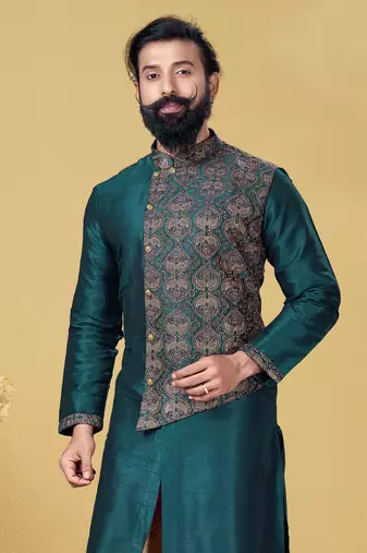 Rama green Designer Heavy Kurta With Pyjama