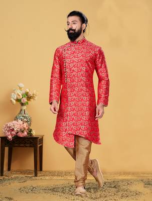 mens rani pink jacquard indo-western 1
