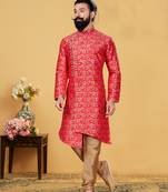 mens rani pink jacquard indo-western