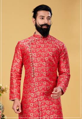 mens rani pink jacquard indo-western 2