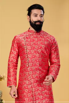 mens rani pink jacquard indo-western