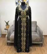 Black luxurious long sleeve Moroccan Kaftan Sun Proof Hijab