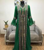 Dark Green Bell Sleeves Moroccan Kaftan With Sun Proof Hijab